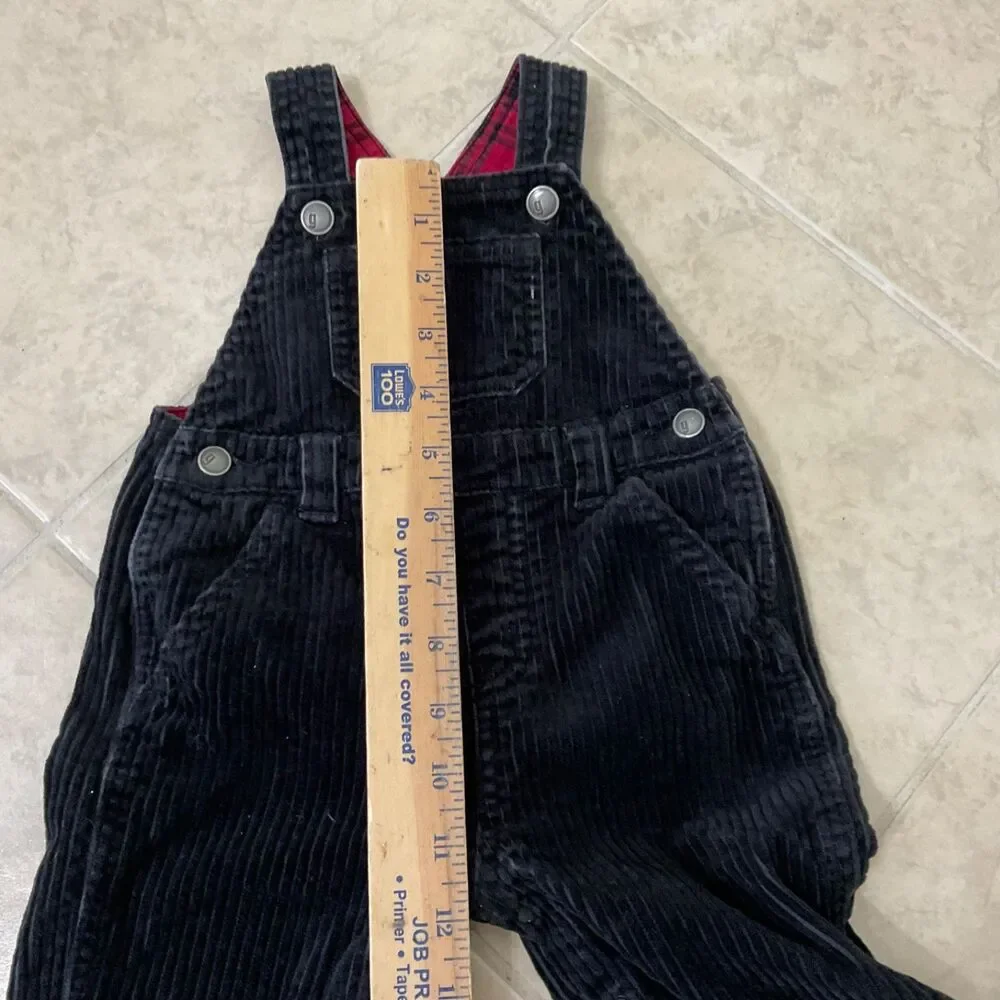 GYMBOREE Sz 3-6 mo Black Corduroy Overalls fire truck hem snap closure